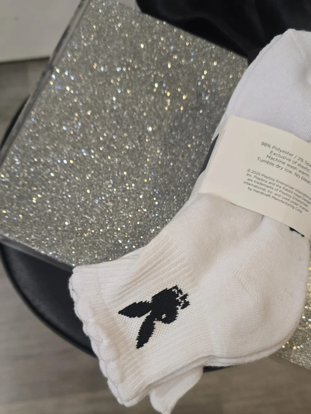 Playboy Bunny Rhinestone Logo Cushioned Ruffled Quarter Socks - 5-Pack